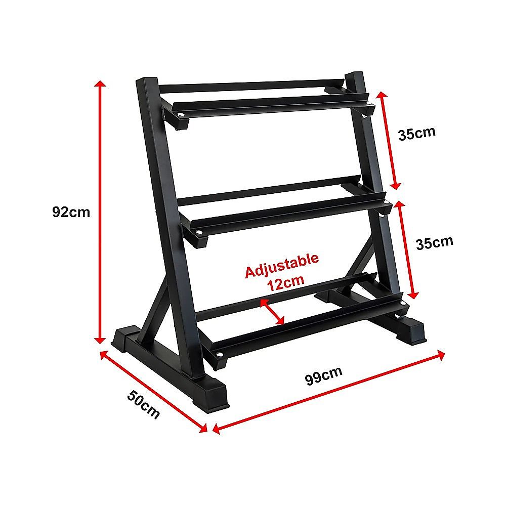 Dumbbell Rack Storage Stand Hex Weight Heavy Duty 3 Tier Wide Home Gym Fitness