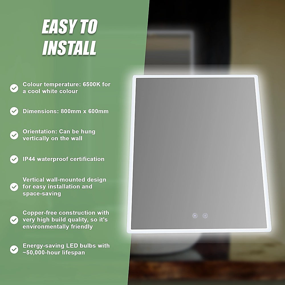 Smart Mirror Bathroom Vanity LED Lighted Wall Mirror 800x600mm