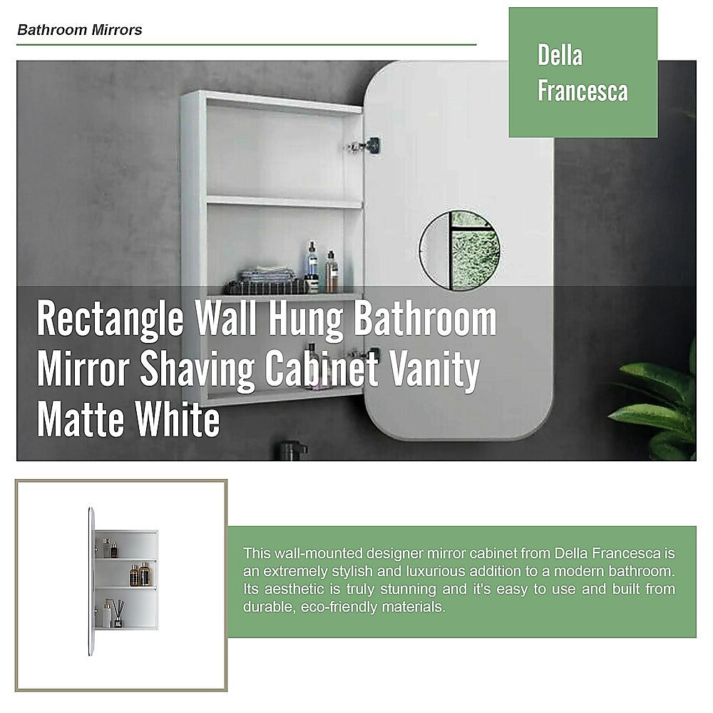Rectangle Wall Hung Bathroom Mirror Shaving Cabinet Vanity Matte White