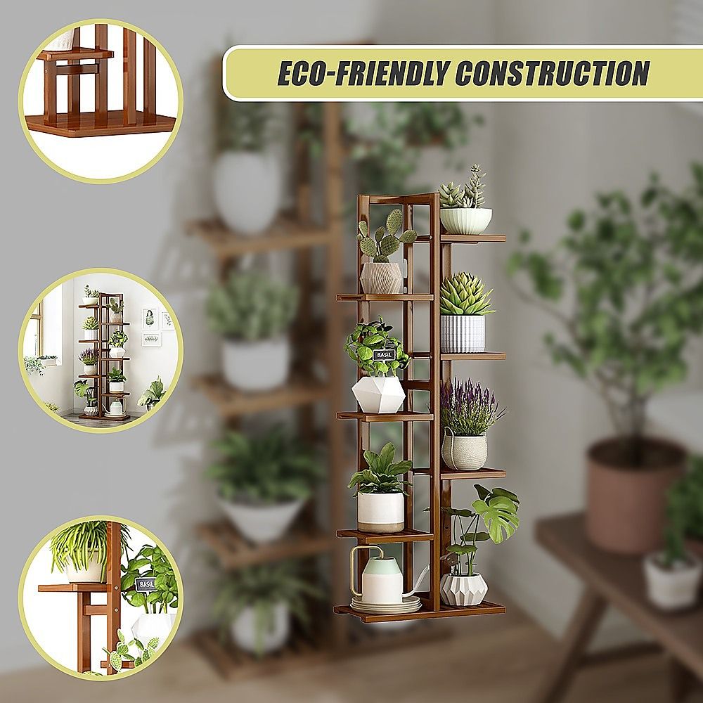 6 Tiers Vertical Bamboo Plant Stand Staged Flower Shelf Rack Outdoor Garden