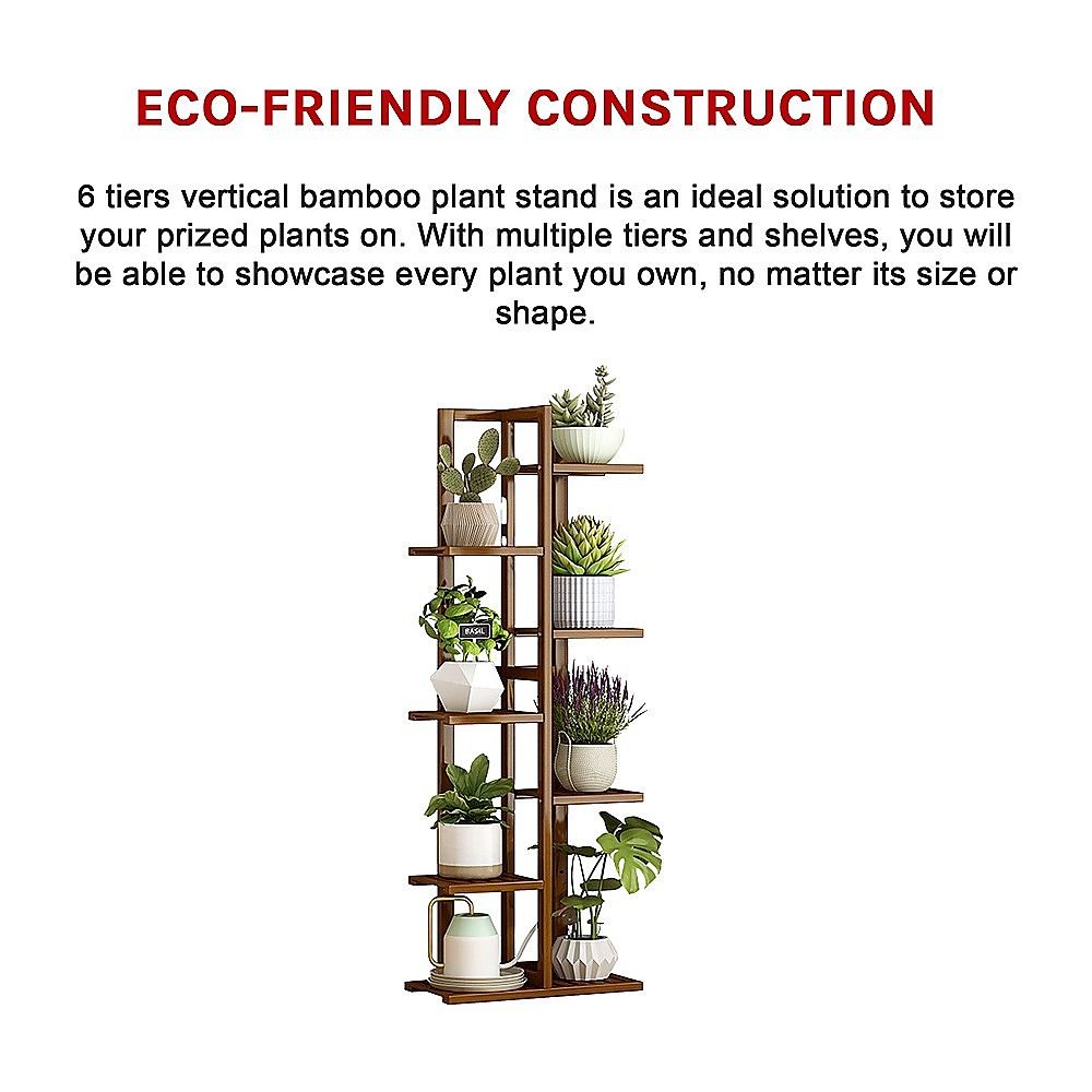 6 Tiers Vertical Bamboo Plant Stand Staged Flower Shelf Rack Outdoor Garden