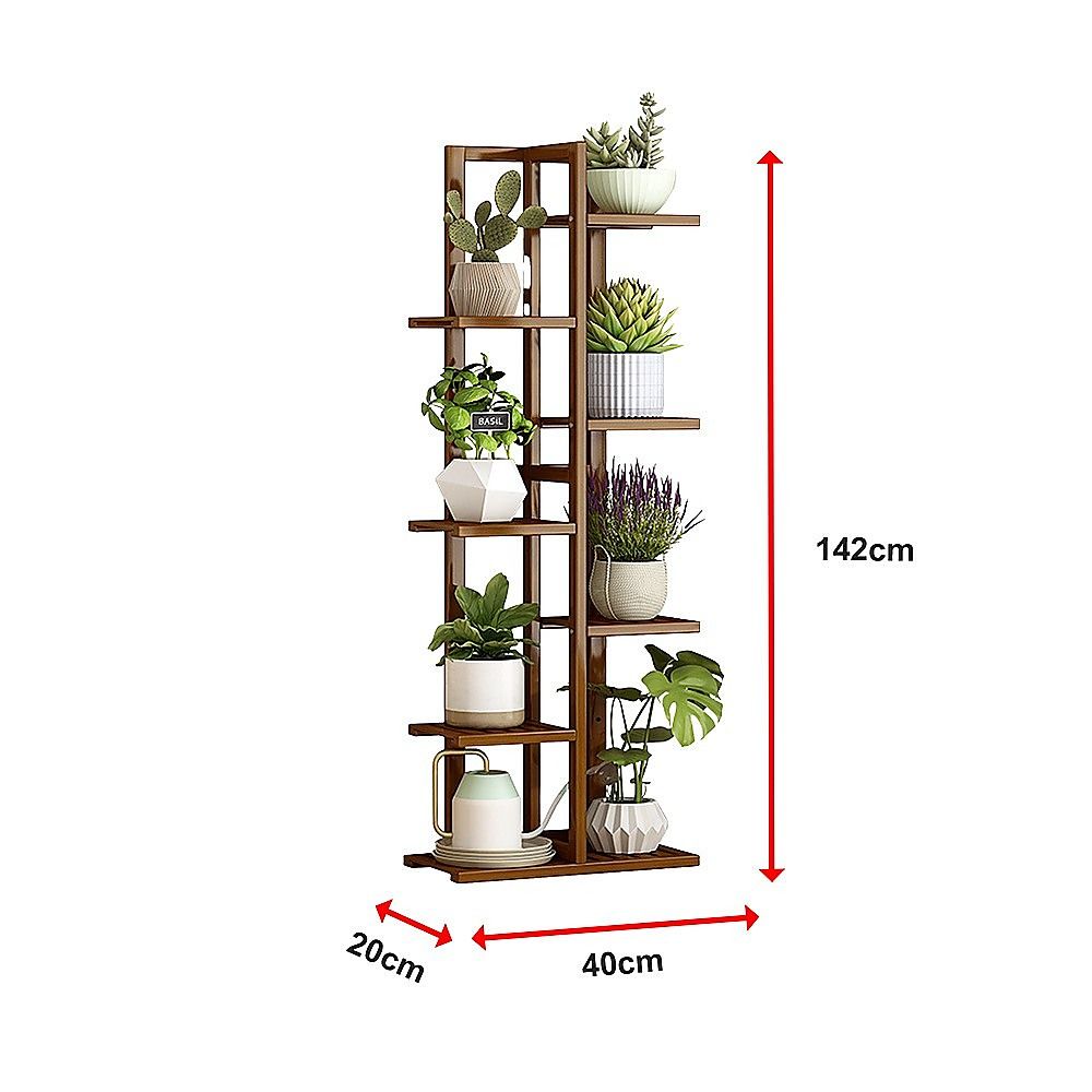 6 Tiers Vertical Bamboo Plant Stand Staged Flower Shelf Rack Outdoor Garden