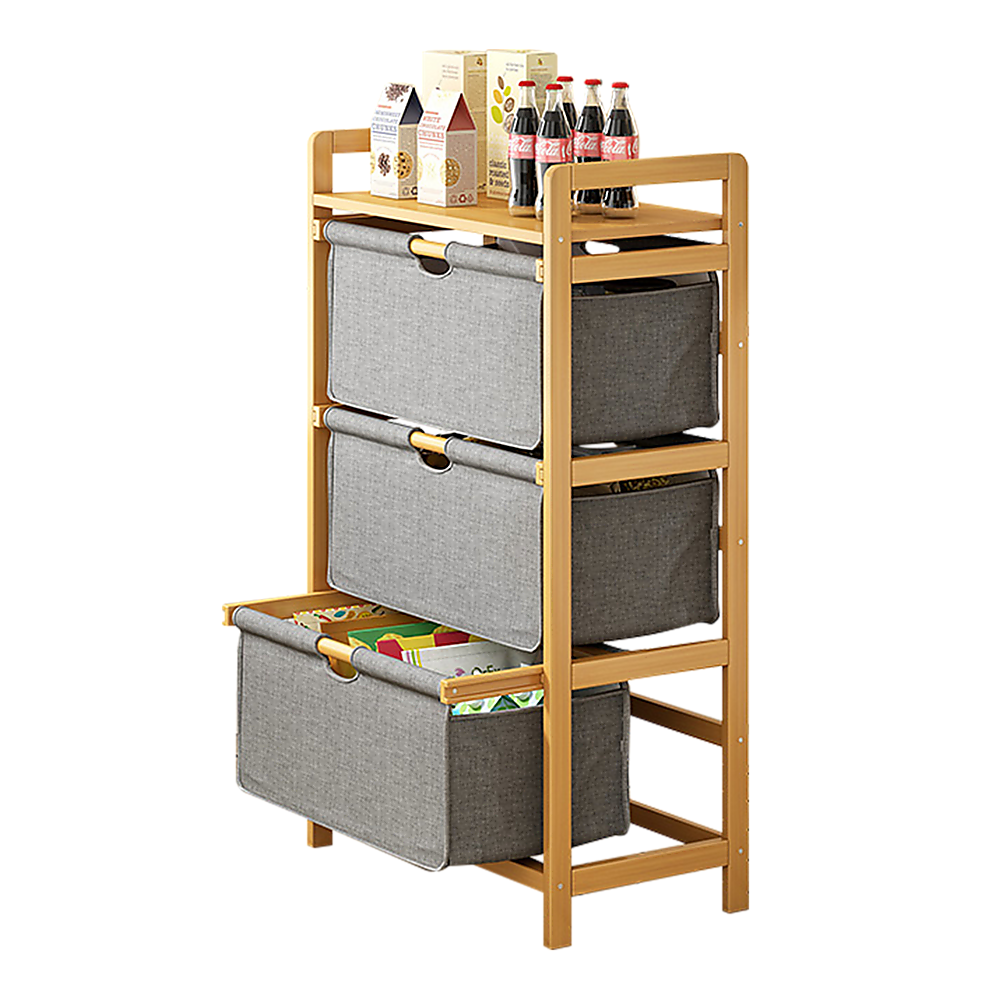 Bamboo Shelf with Storage Hamper – Wooden Organiser with 3 Removable Laundry Bags