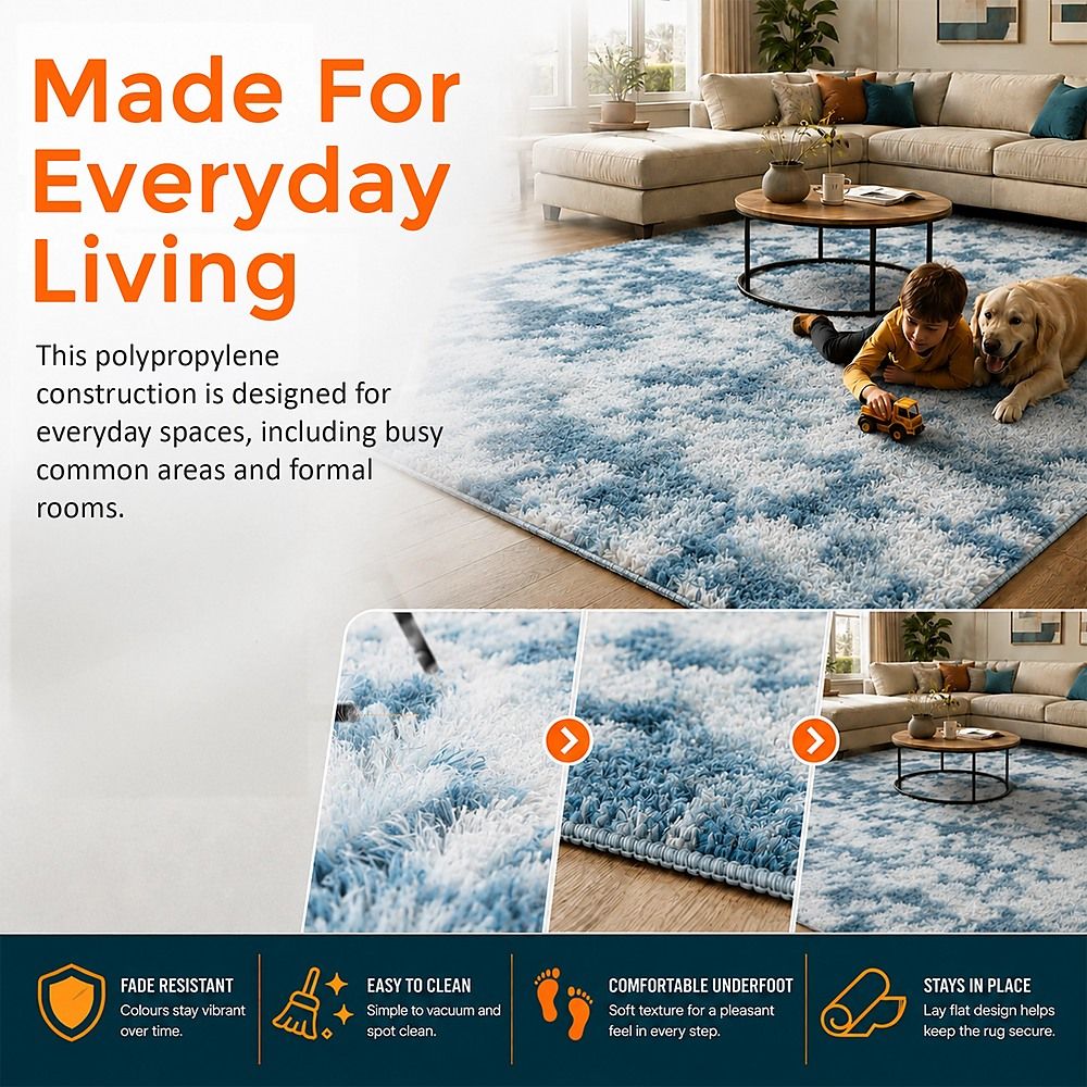 Large Floor Rug – 200x300cm Blue Rug (Fluffy Style)
