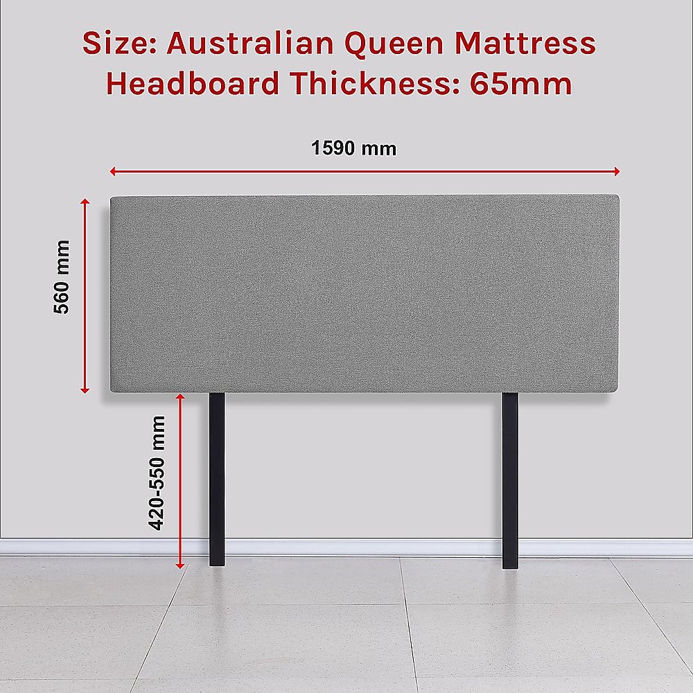 Linen Fabric Queen Bed Deluxe Headboard Bedhead - Night Ash