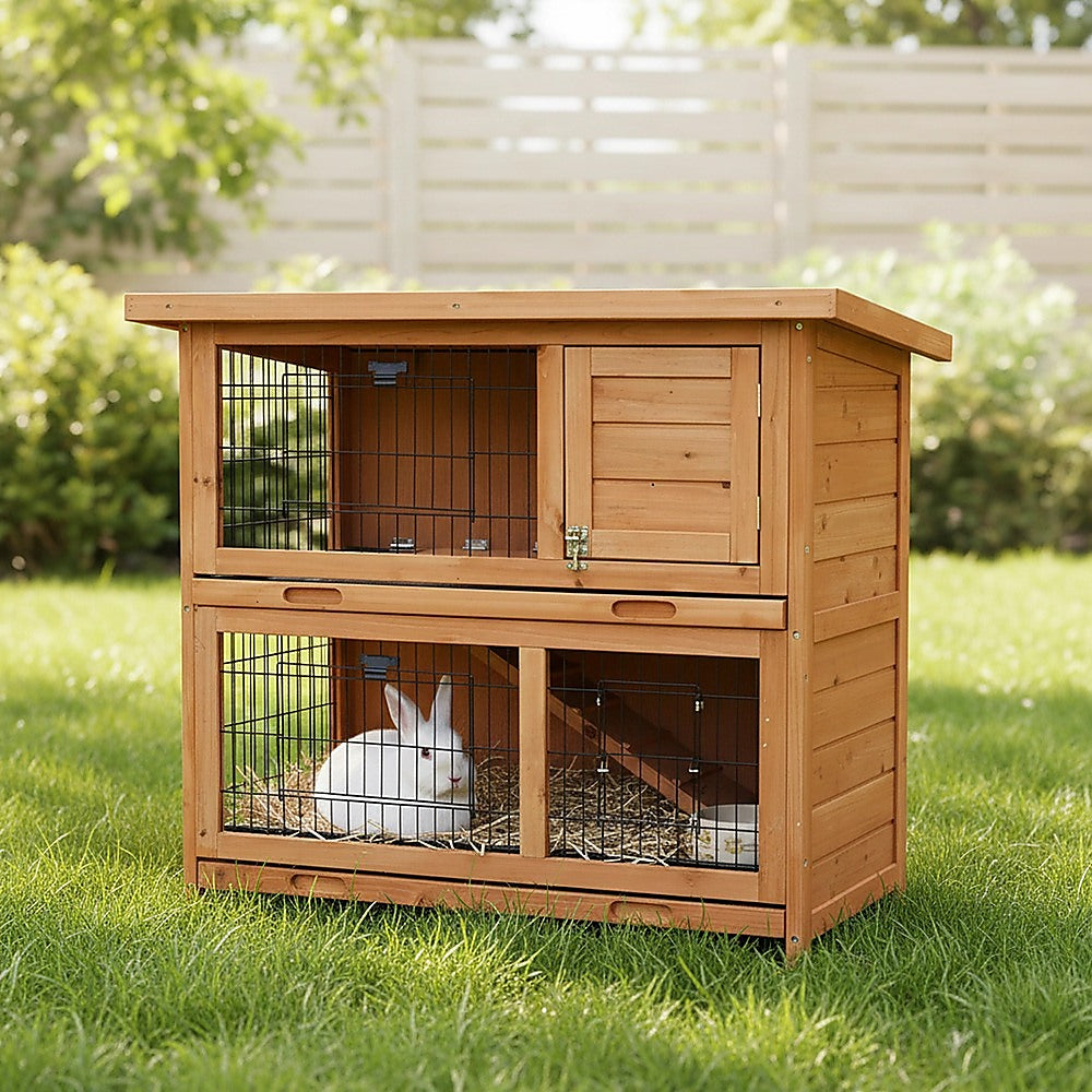 Large Rabbit Hutch with BASE Chicken Coop 2 Storey Guinea Pig Pet Cage House