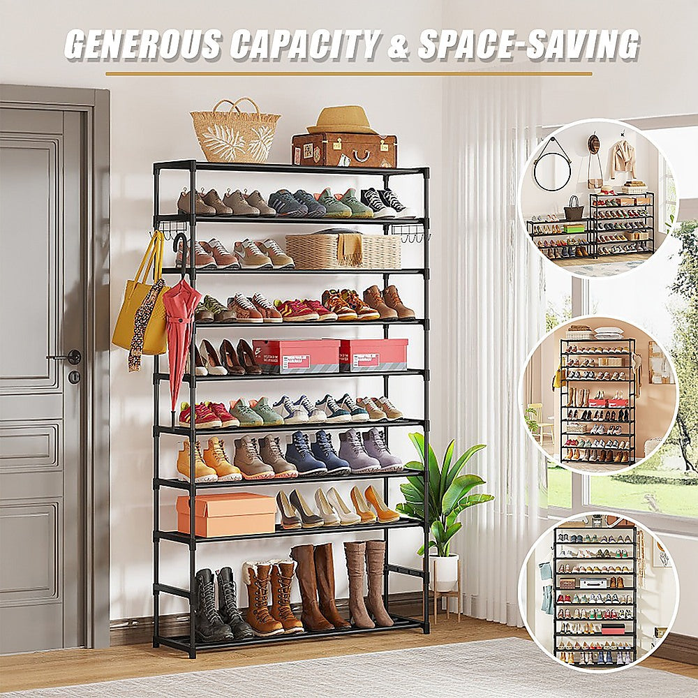 10-Tier Metal Shoe Rack Black – Large 50-Pair Shoe Storage Organiser Shelf