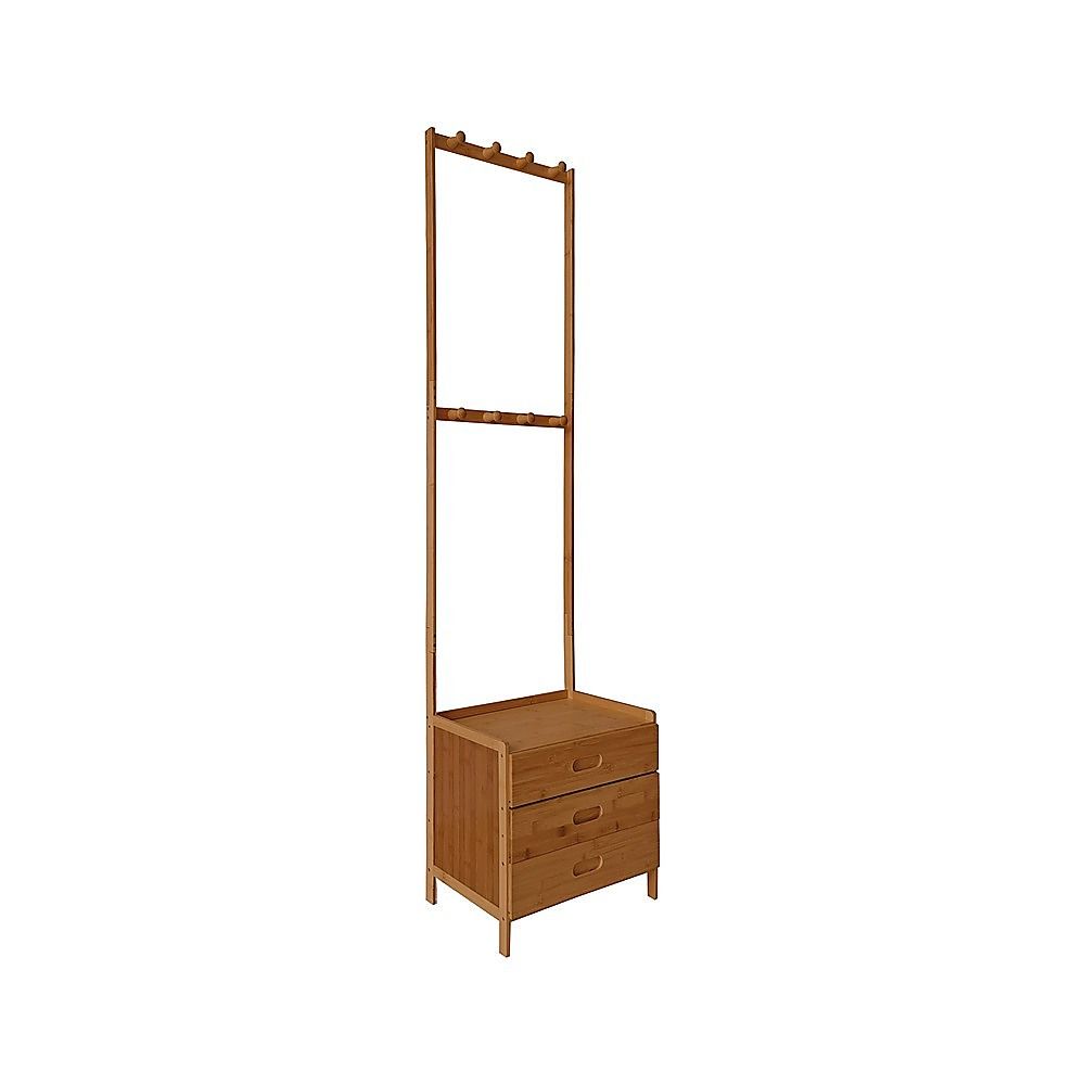 42x165cm Dark Wood Wooden Hall Stand Floor Coat Rack with Drawer Modern Minimalist