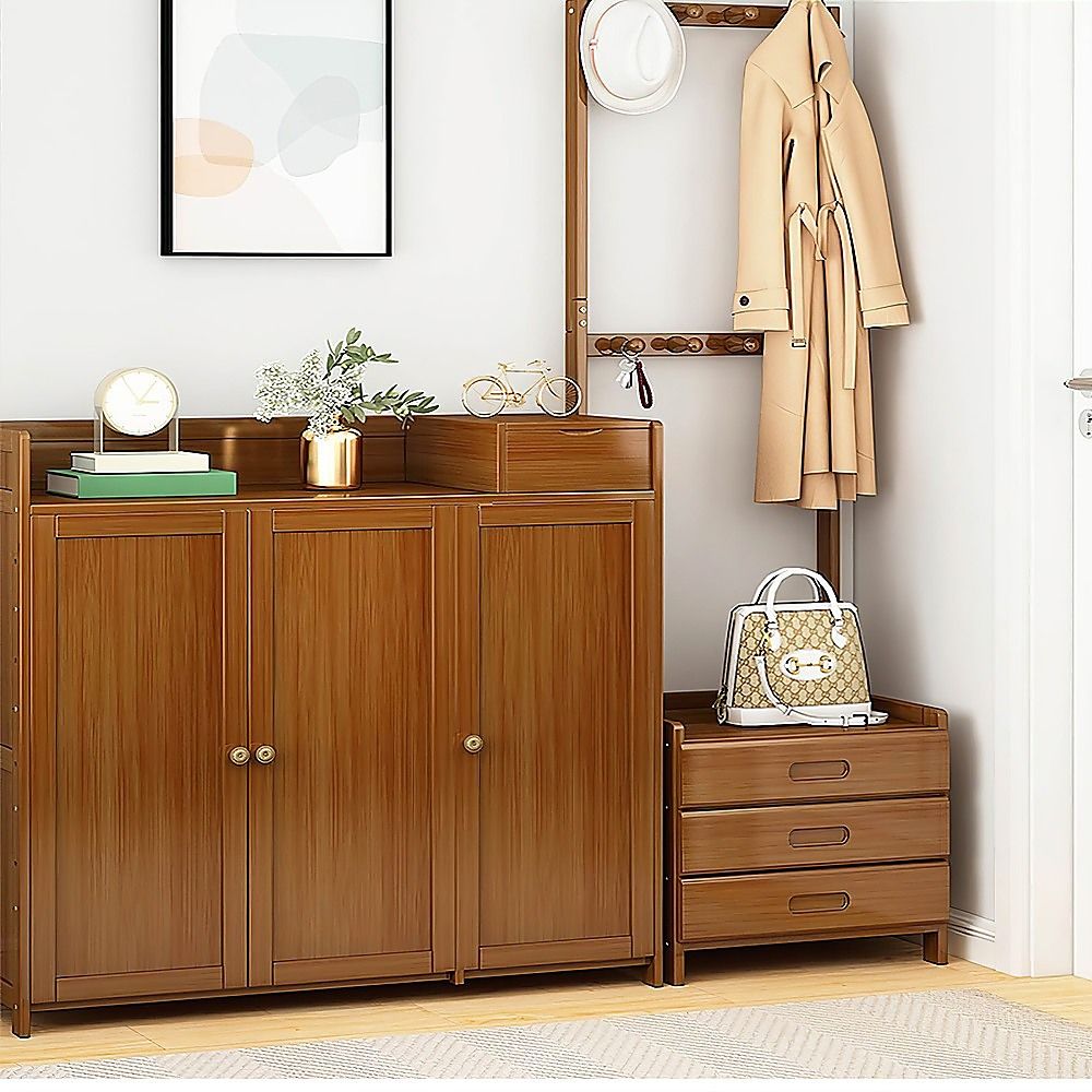 42x165cm Dark Wood Wooden Hall Stand Floor Coat Rack with Drawer Modern Minimalist