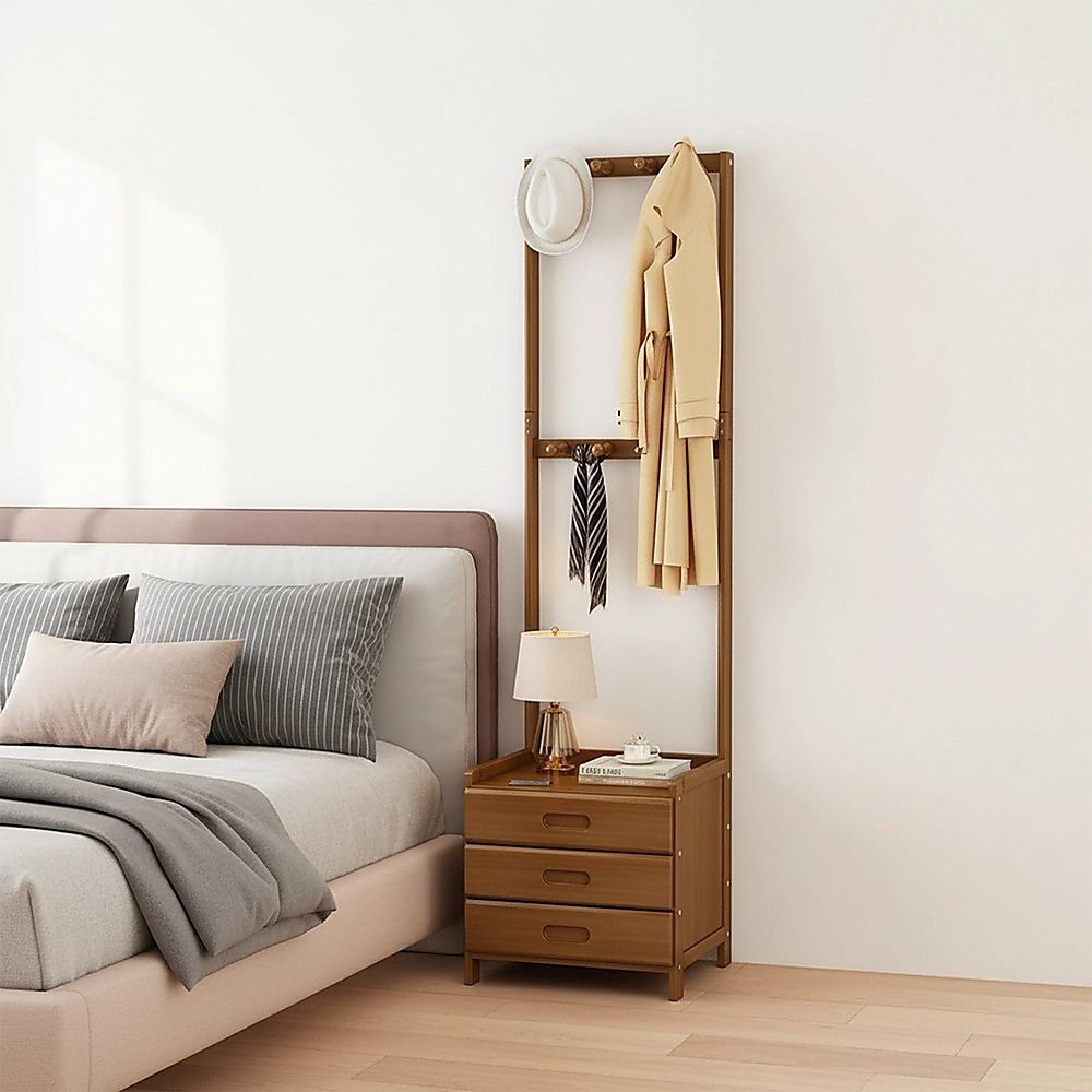 42x165cm Dark Wood Wooden Hall Stand Floor Coat Rack with Drawer Modern Minimalist