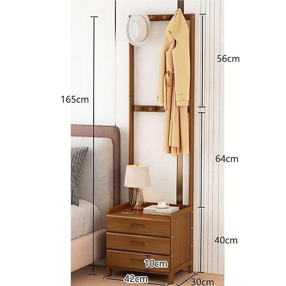 42x165cm Dark Wood Wooden Hall Stand Floor Coat Rack with Drawer Modern Minimalist