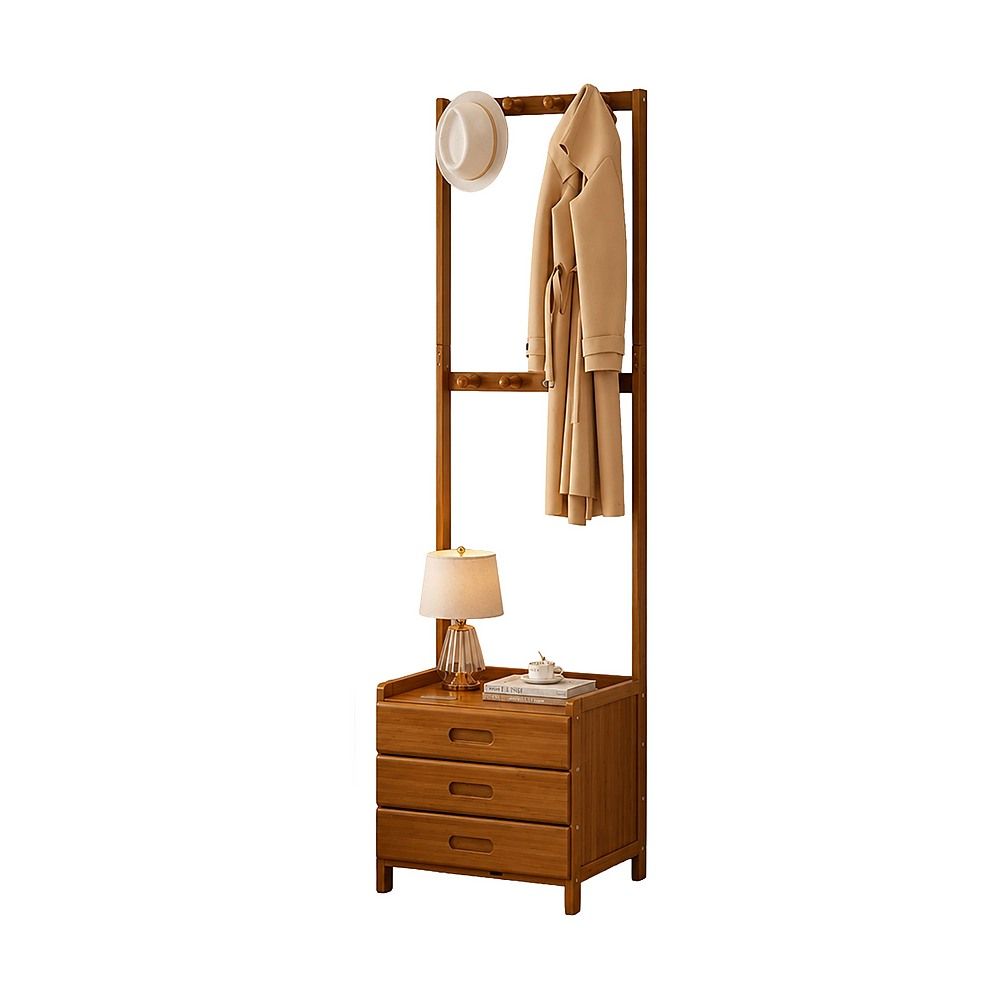 42x165cm Dark Wood Wooden Hall Stand Floor Coat Rack with Drawer Modern Minimalist