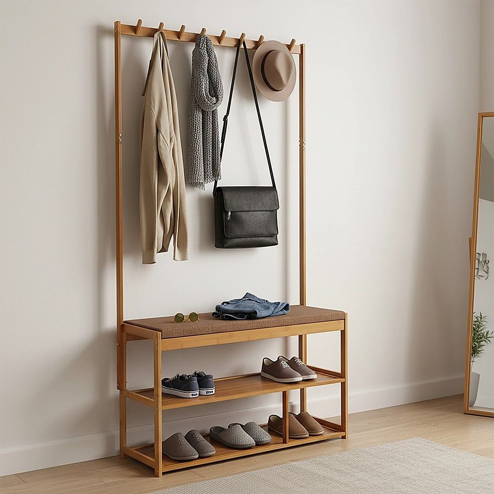 97x168cm Hallway Bench Coat Rack Stand Multifunctional Hall Shelf Entryway