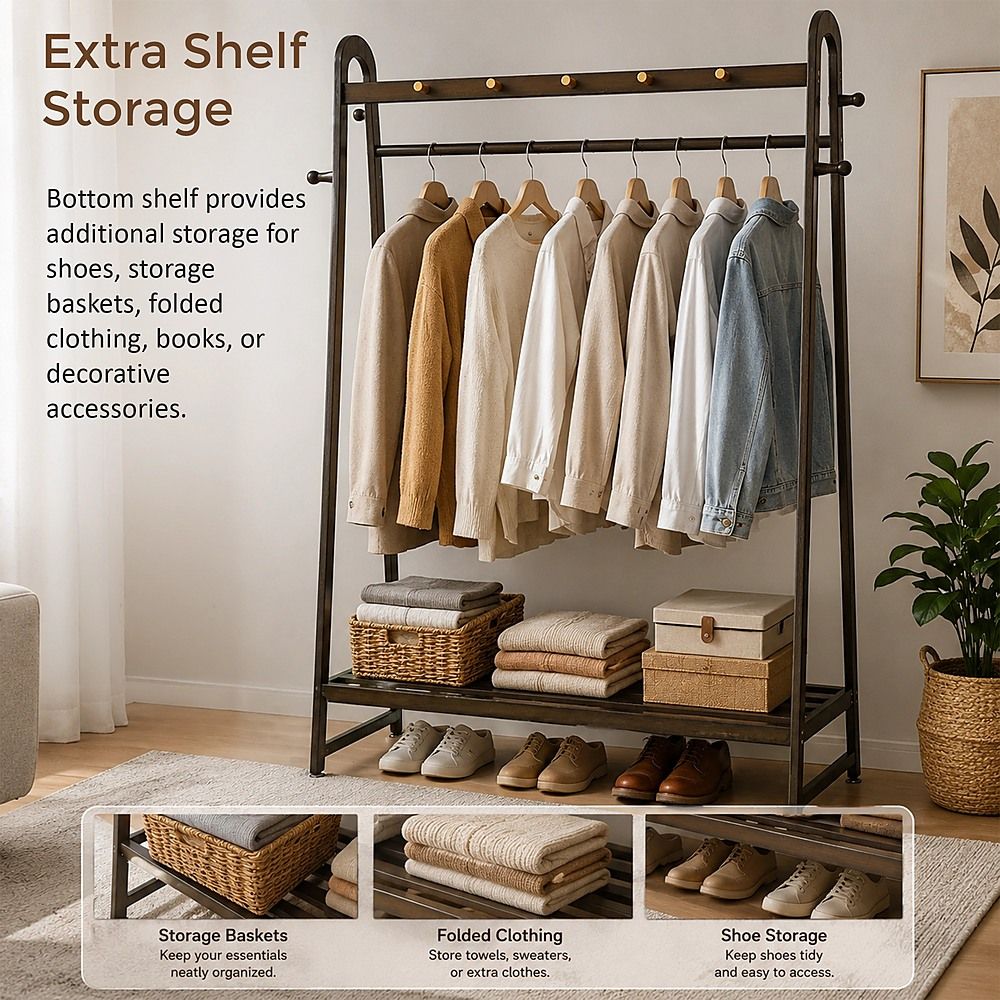 Dark Wood 160x100cm Clothes Rack Slim Stylish Space Saving