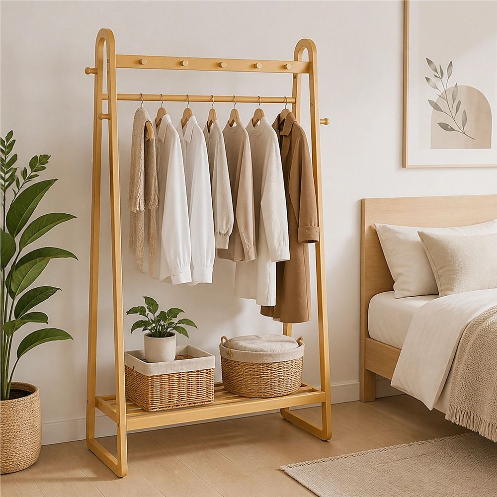 Wood 160x100cm Clothes Rack Slim Stylish Space Saving
