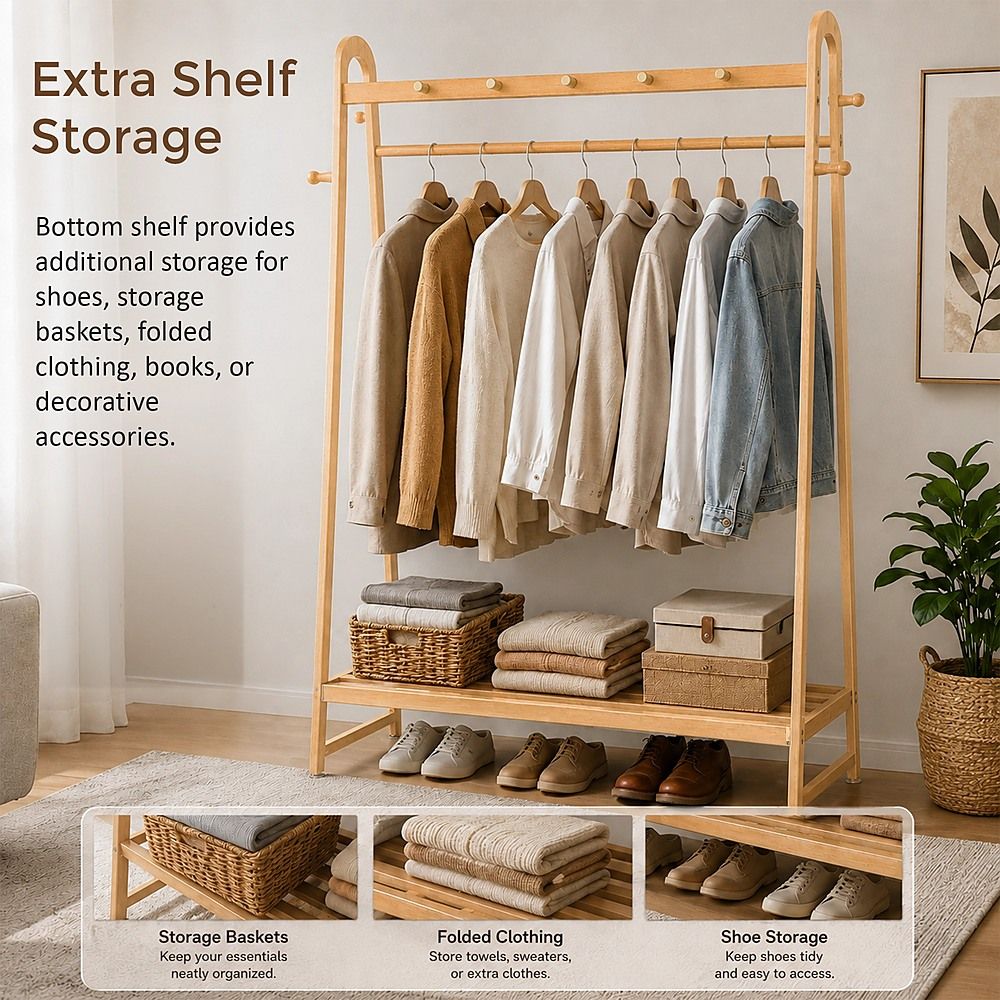 Wood 160x100cm Clothes Rack Slim Stylish Space Saving