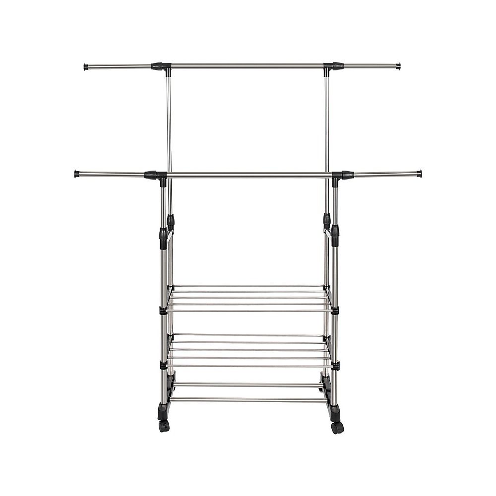 Heavy Duty Commercial Garment Rack Double Bar Rolling Collapsible Clothing Shelf