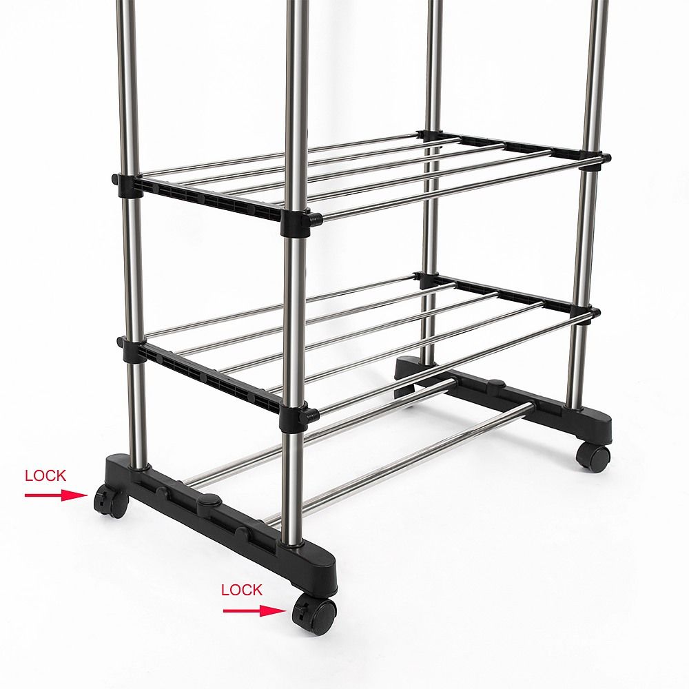 Heavy Duty Commercial Garment Rack Double Bar Rolling Collapsible Clothing Shelf