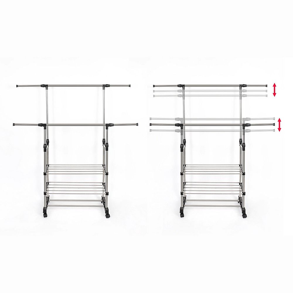Heavy Duty Commercial Garment Rack Double Bar Rolling Collapsible Clothing Shelf