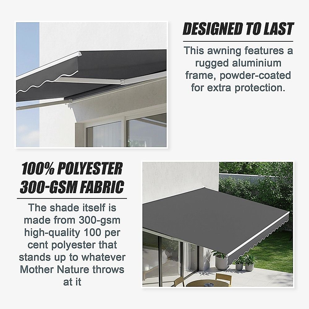 Folding Arm Awning – 3x2.5m Grey Retractable Outdoor Shade