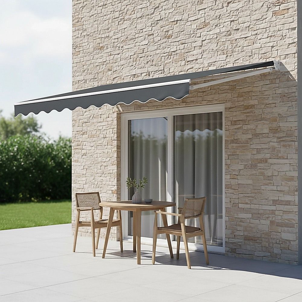 Folding Arm Awning – 4x3m Grey Retractable Outdoor Shade