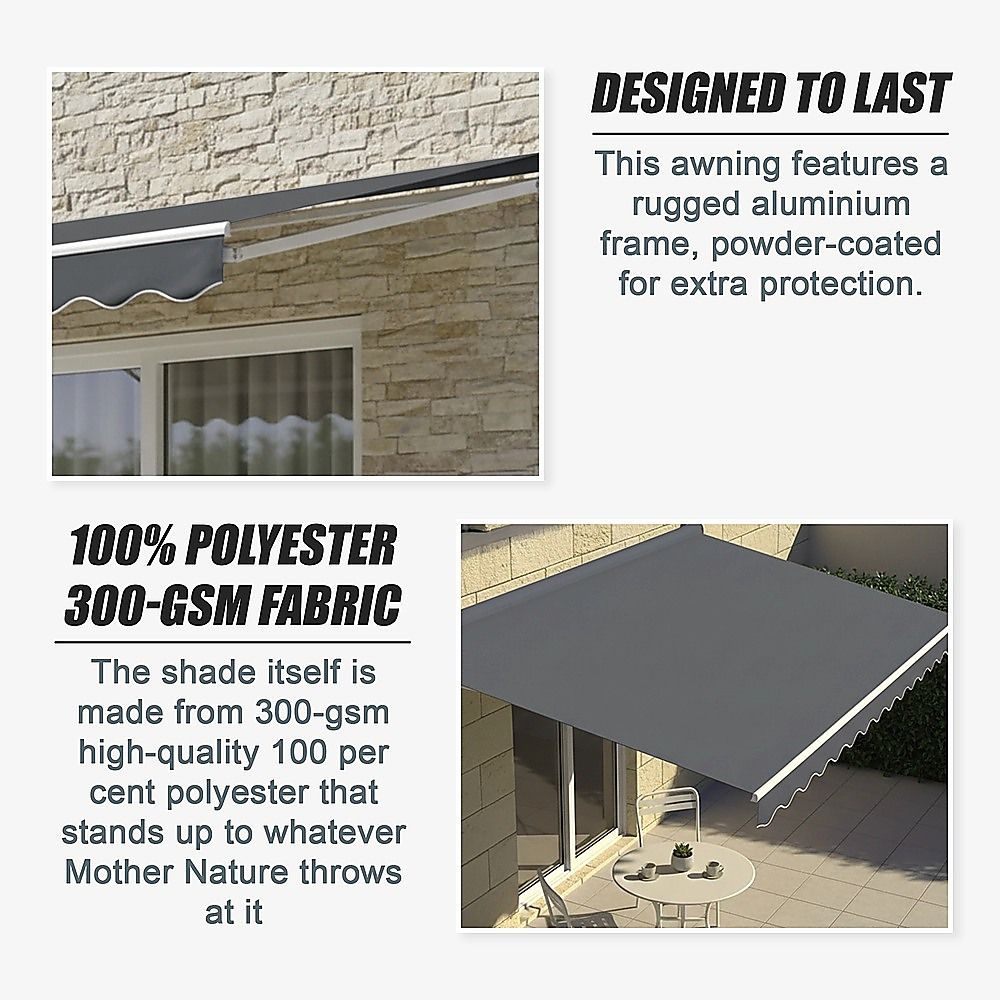 Folding Arm Awning – 4x3m Grey Retractable Outdoor Shade