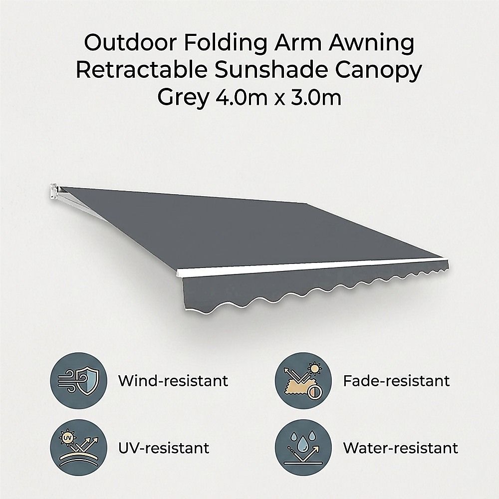 Folding Arm Awning – 4x3m Grey Retractable Outdoor Shade
