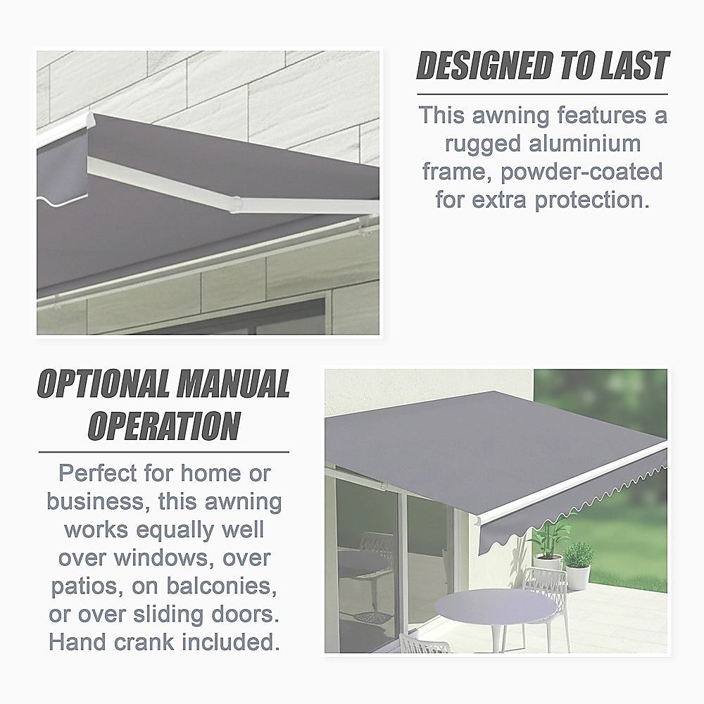 Motorised Retractable Awning – 3x2.5m Grey Outdoor Shade