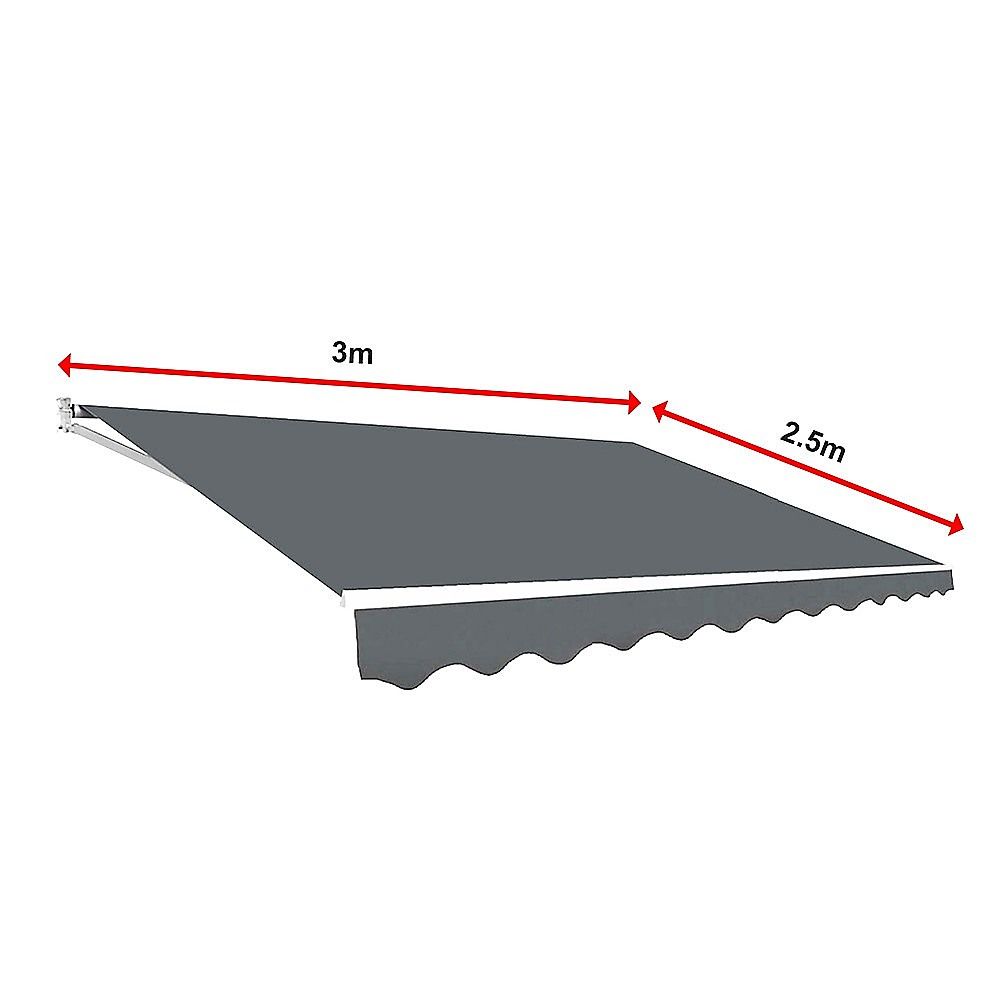 Motorised Retractable Awning – 3x2.5m Grey Outdoor Shade
