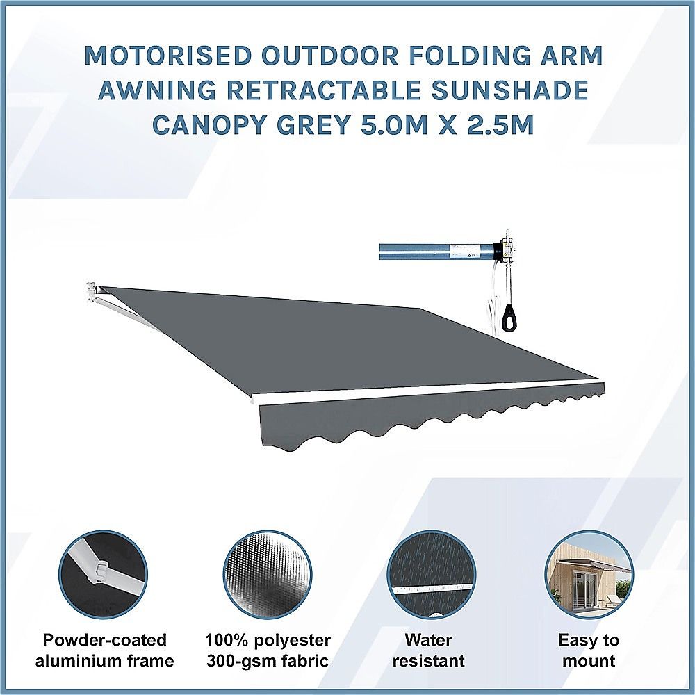 Motorised Retractable Awning – 5x2.5m Grey Outdoor Shade