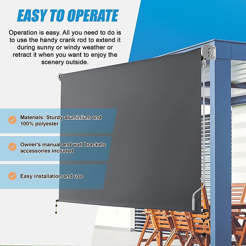 Straight Drop Awning – 2.1x2.5m Grey Retractable Patio Screen