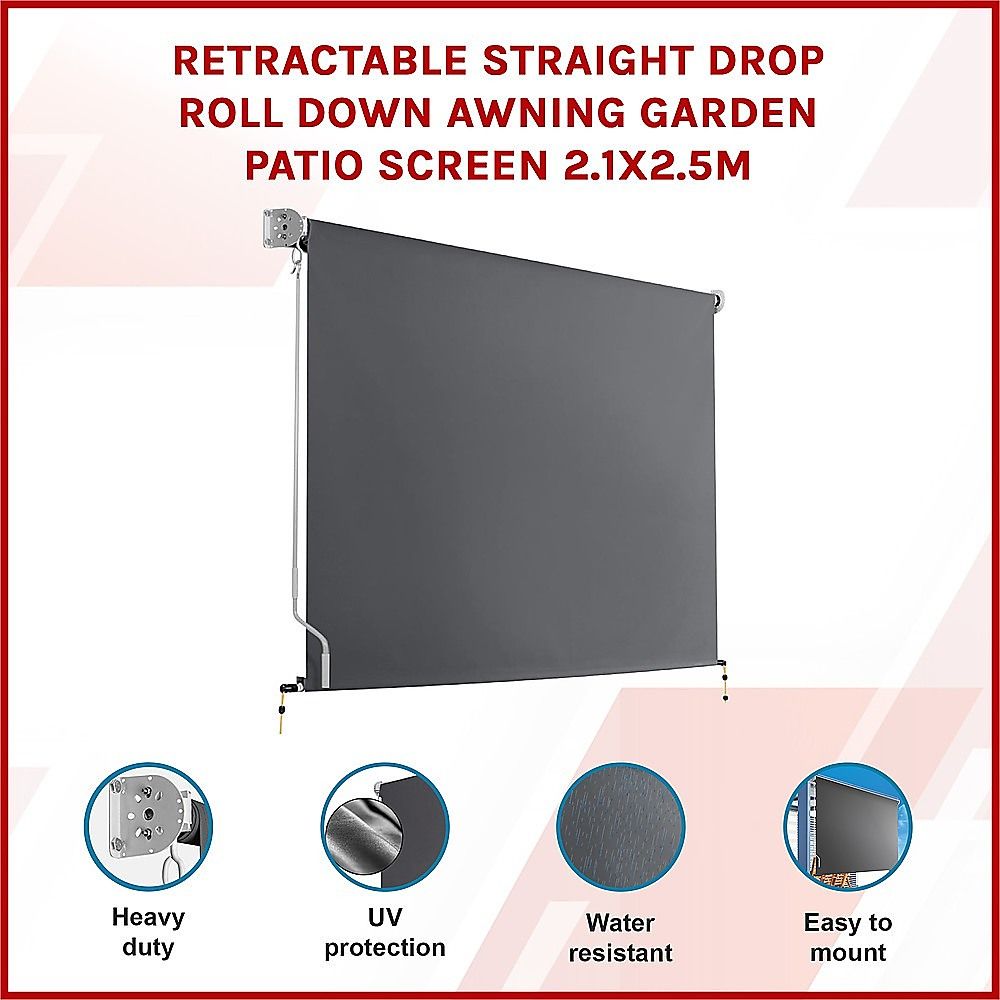 Straight Drop Awning – 2.1x2.5m Grey Retractable Patio Screen