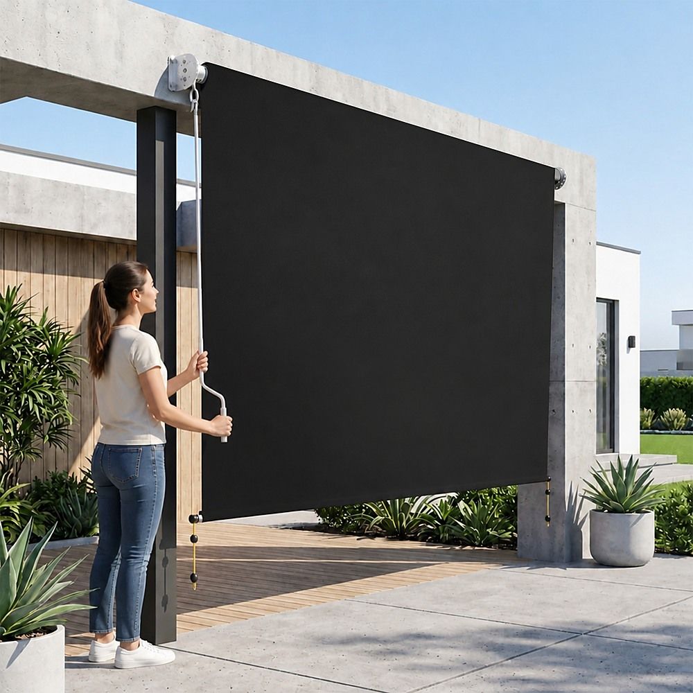 Straight Drop Awning – 2.1x2.5m Black Retractable Patio Screen