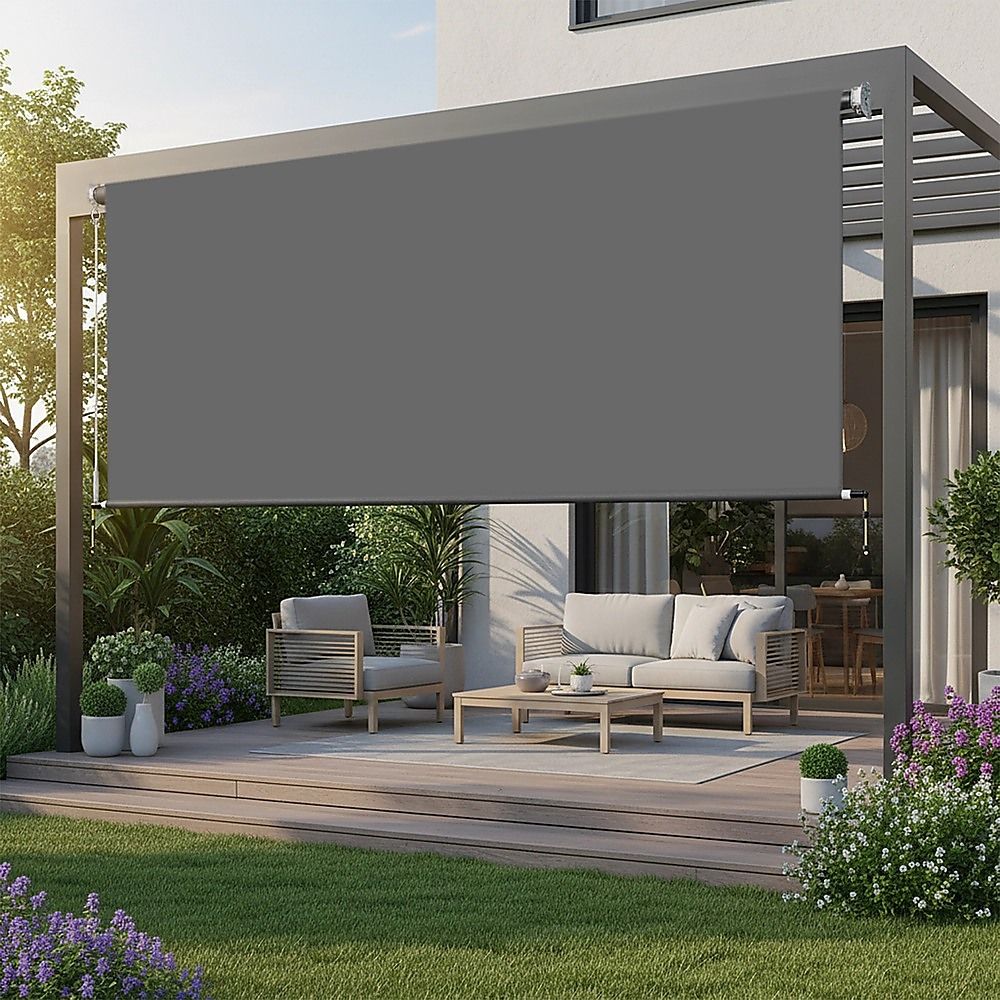 Retractable Straight Drop Roll Down Awning Garden Patio Screen 3.0X2.5M