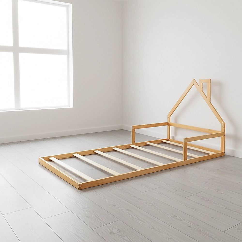 Pine Wood Floor Bed House Frame for Kids and Toddlers