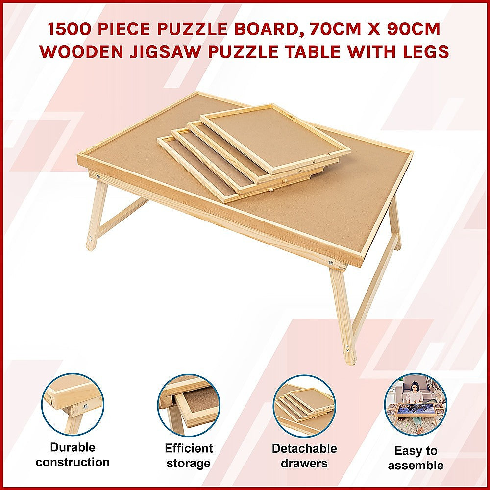 1500 Piece Wooden Jigsaw Puzzle Table – 67x87cm Puzzle Board with Folding Legs