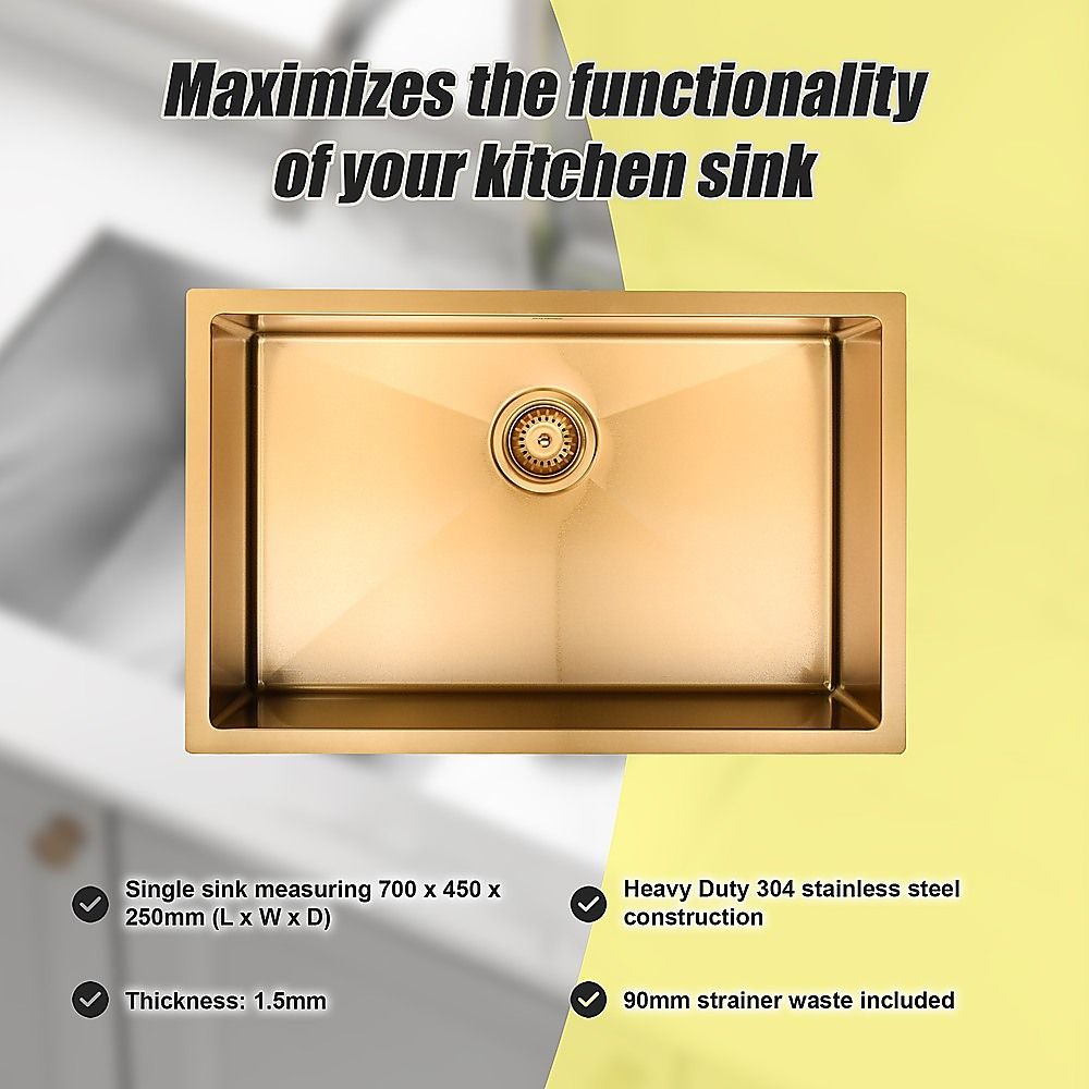 700x450mm Handmade 1.5mm 16 Gauge Gold Stainless Steel Kitchen Laundry Sink with Waste