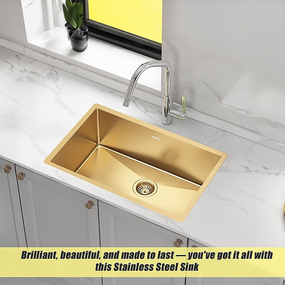 700x450mm Handmade 1.5mm 16 Gauge Gold Stainless Steel Kitchen Laundry Sink with Waste