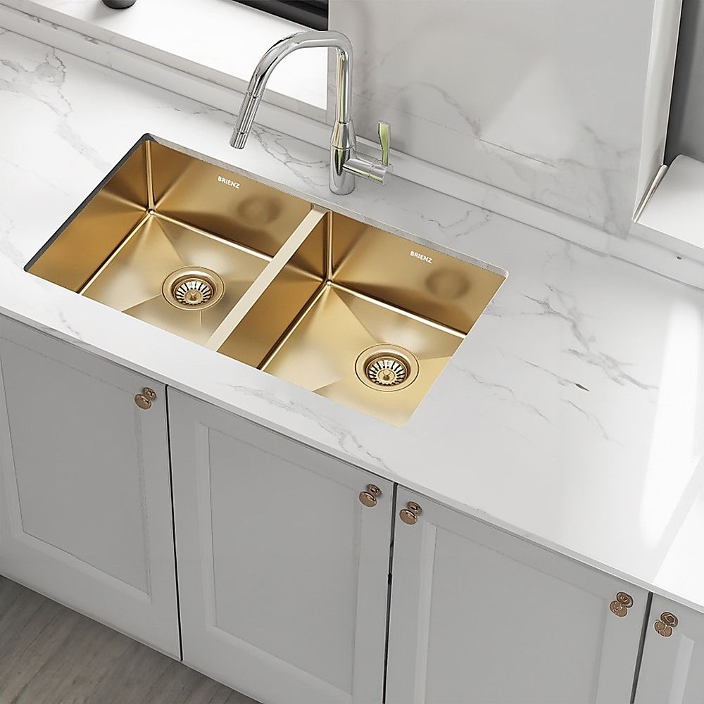 775x450mm Handmade 1.5mm 16 Gauge Gold Finish Stainless Steel Kitchen Laundry Sink with Waste