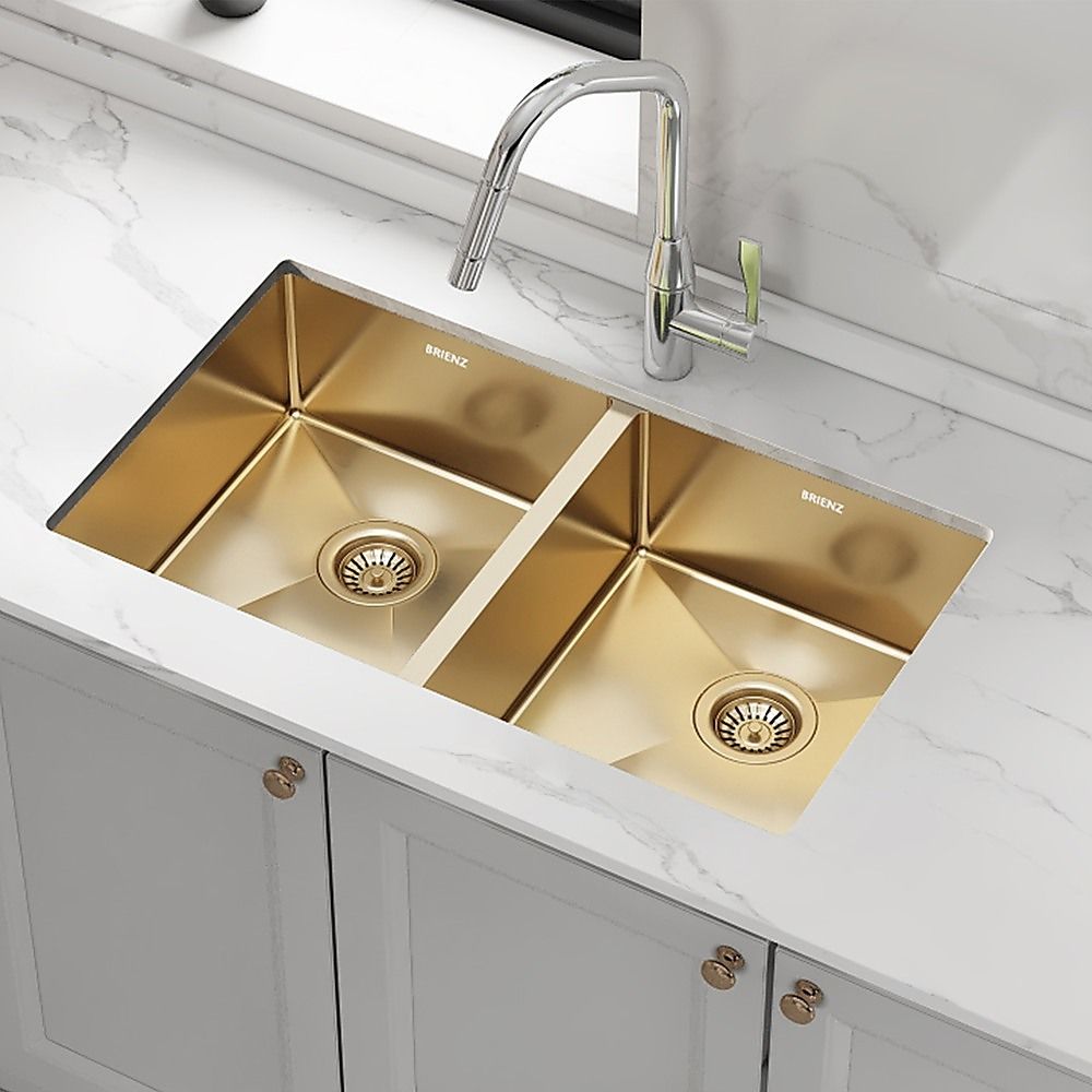 775x450mm Handmade 1.5mm 16 Gauge Gold Finish Stainless Steel Kitchen Laundry Sink with Waste