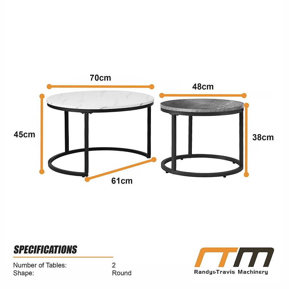 Set of 2 Coffee Table Round Marble Nesting Side End Table Furniture