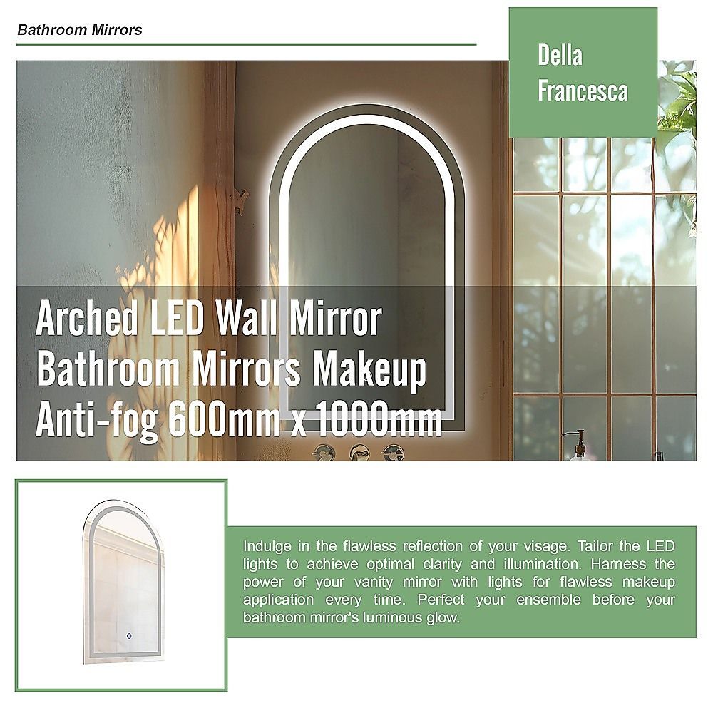 Arched LED Wall Mirror Bathroom Mirrors Makeup Anti-fog 600mm x 1000mm