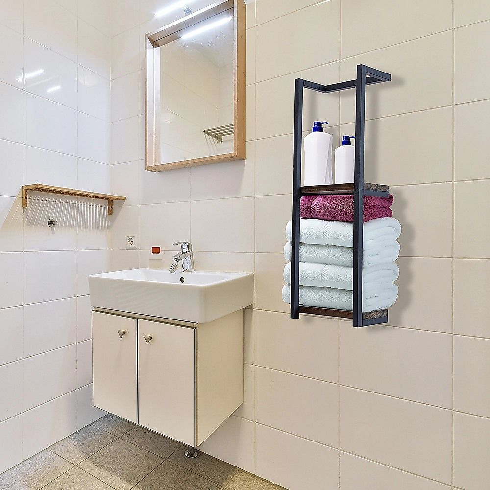 Stylish Bathroom Towel Storage Rack with Wooden Shelves