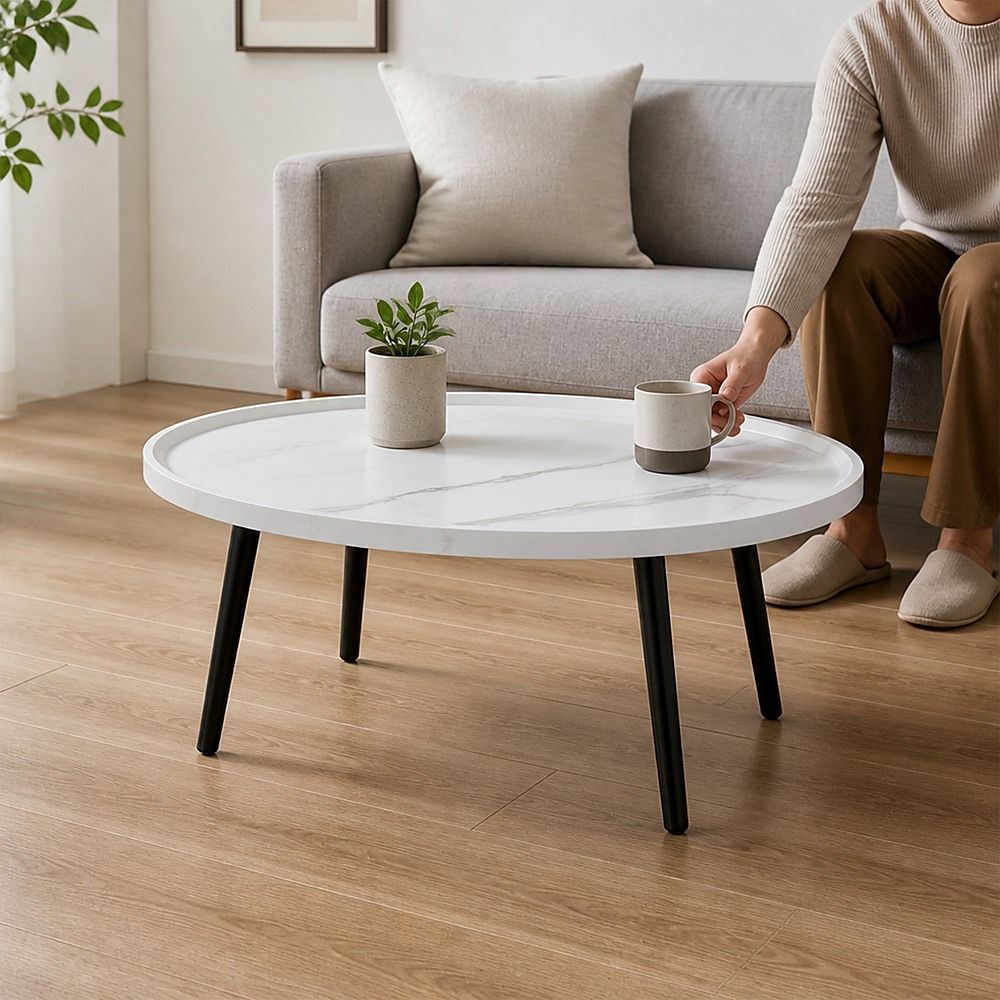 Oval Coffee Table Mid Century Modern Minimalist Display