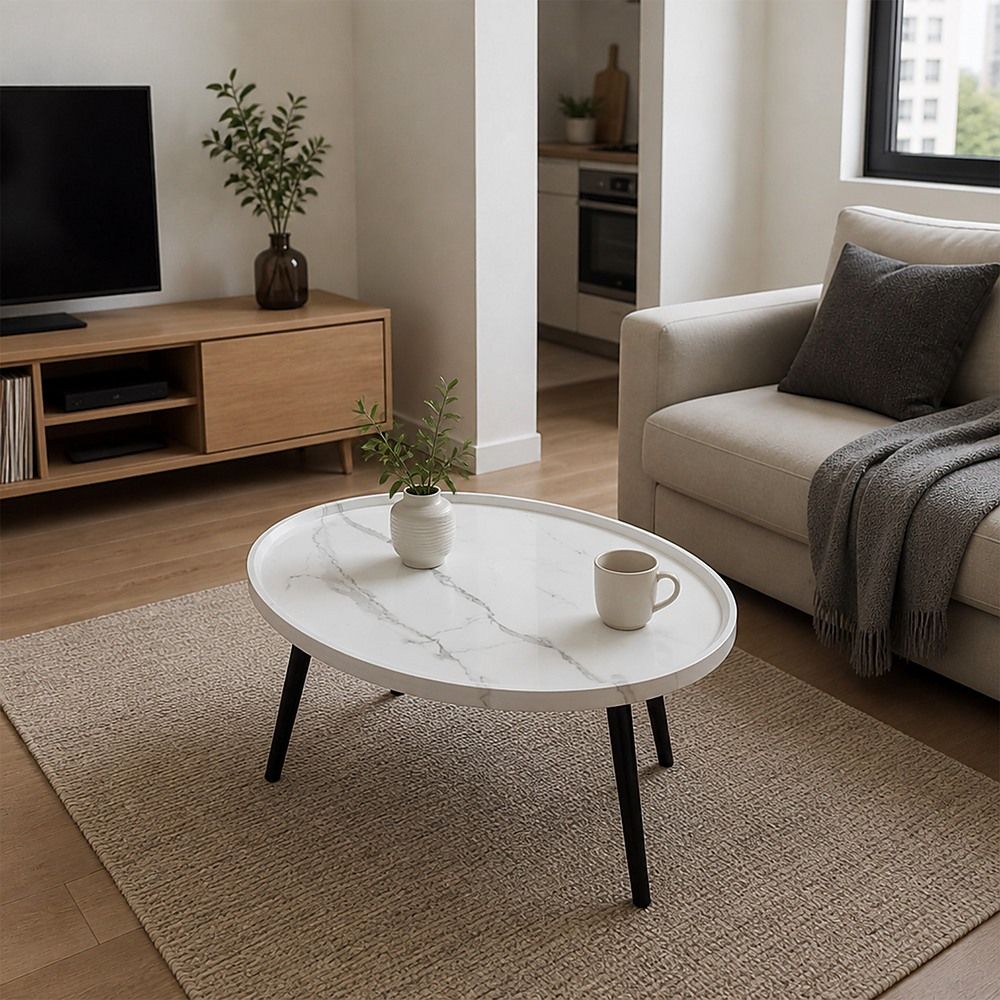Oval Coffee Table Mid Century Modern Minimalist Display