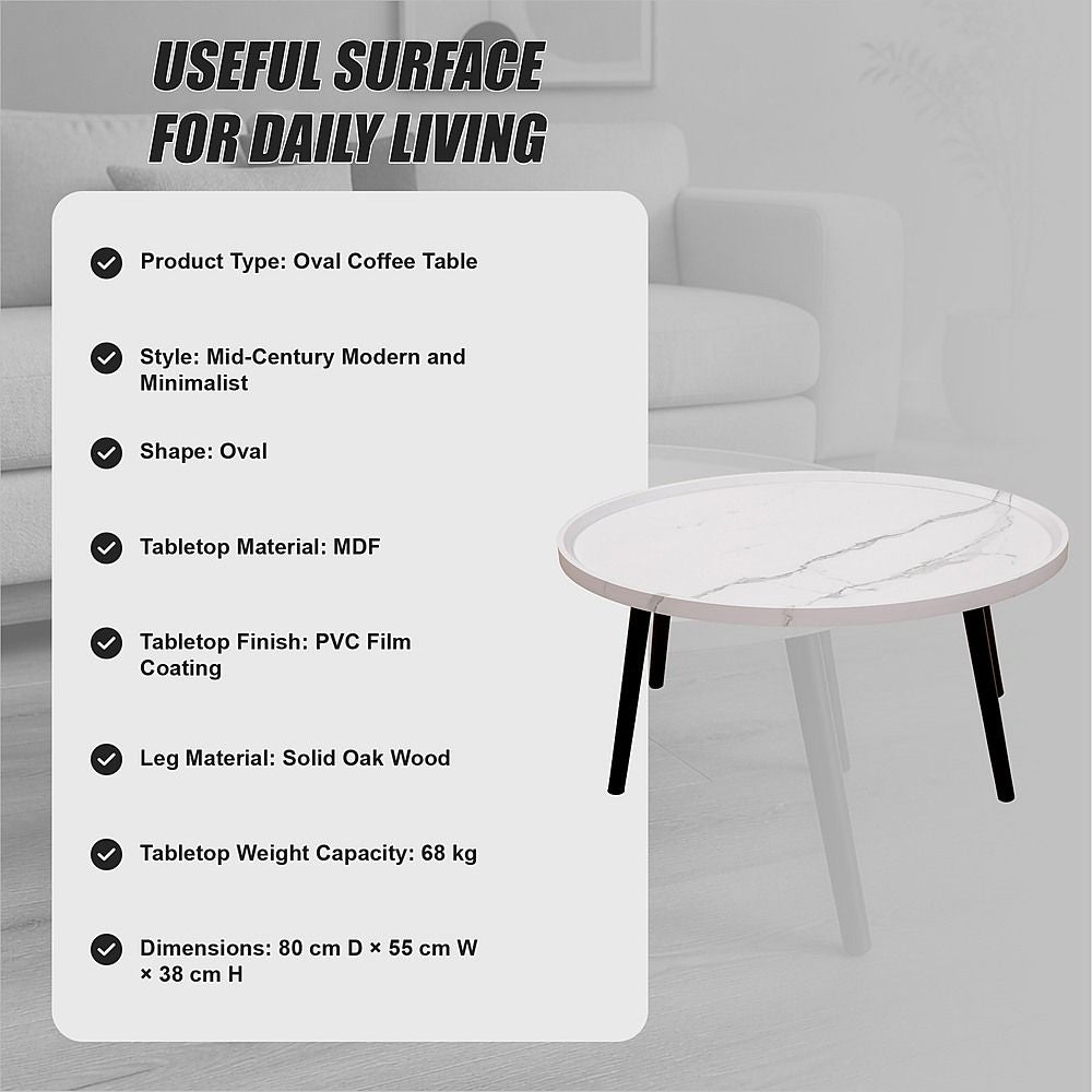 Oval Coffee Table Mid Century Modern Minimalist Display