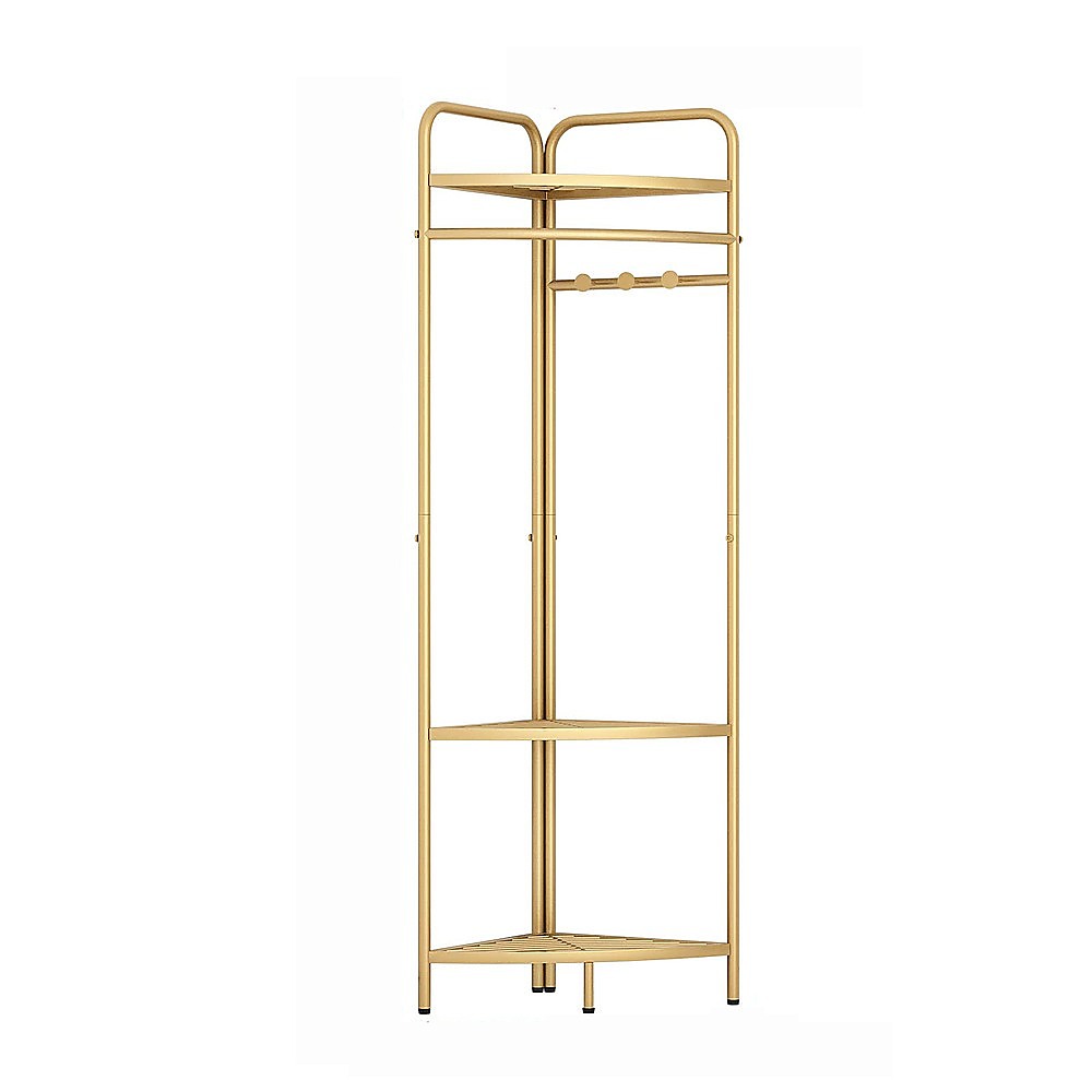 Corner Gold Clothing Rack – Stylish Clothes Storage Stand for Bedroom & Wardrobe