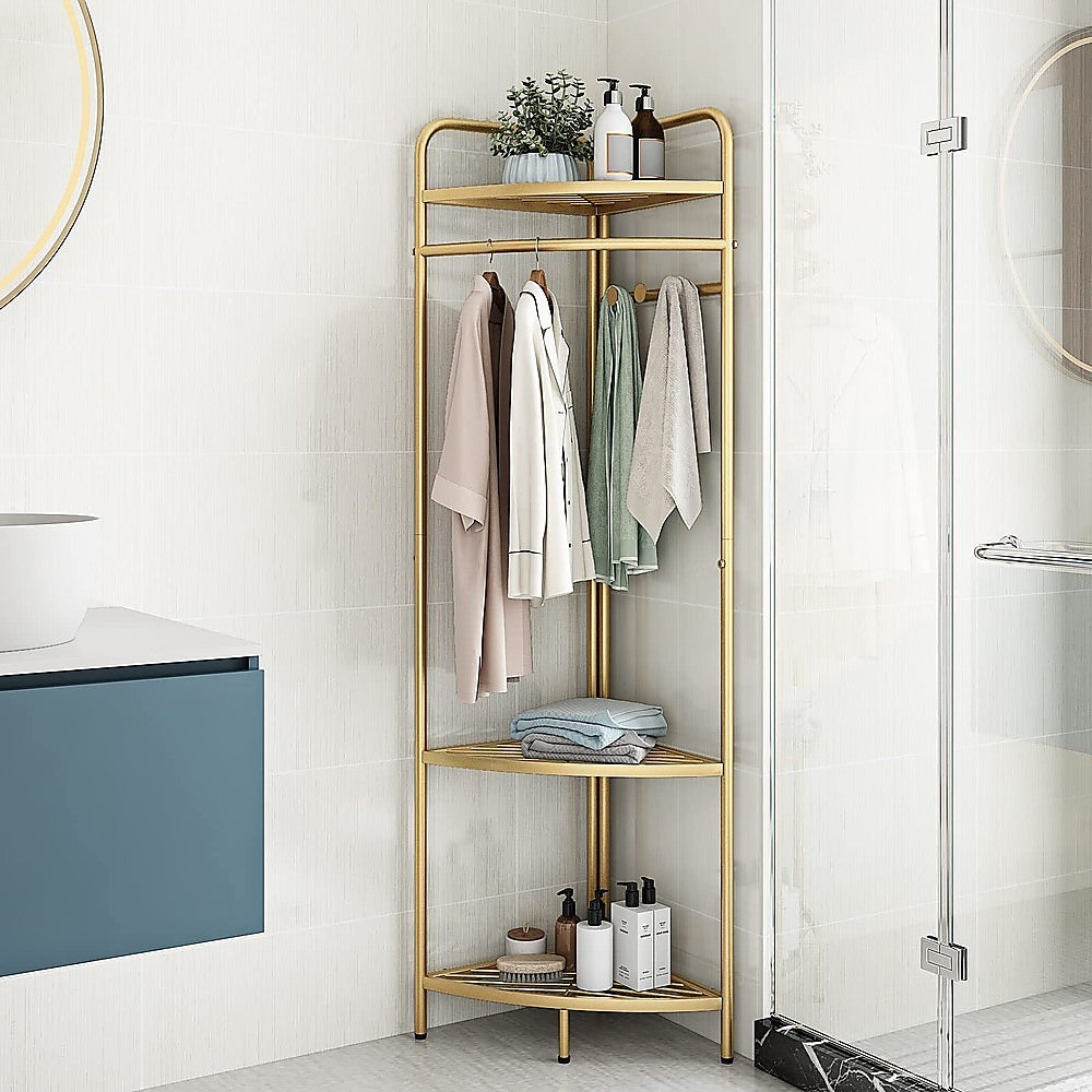 Corner Gold Clothing Rack – Stylish Clothes Storage Stand for Bedroom & Wardrobe