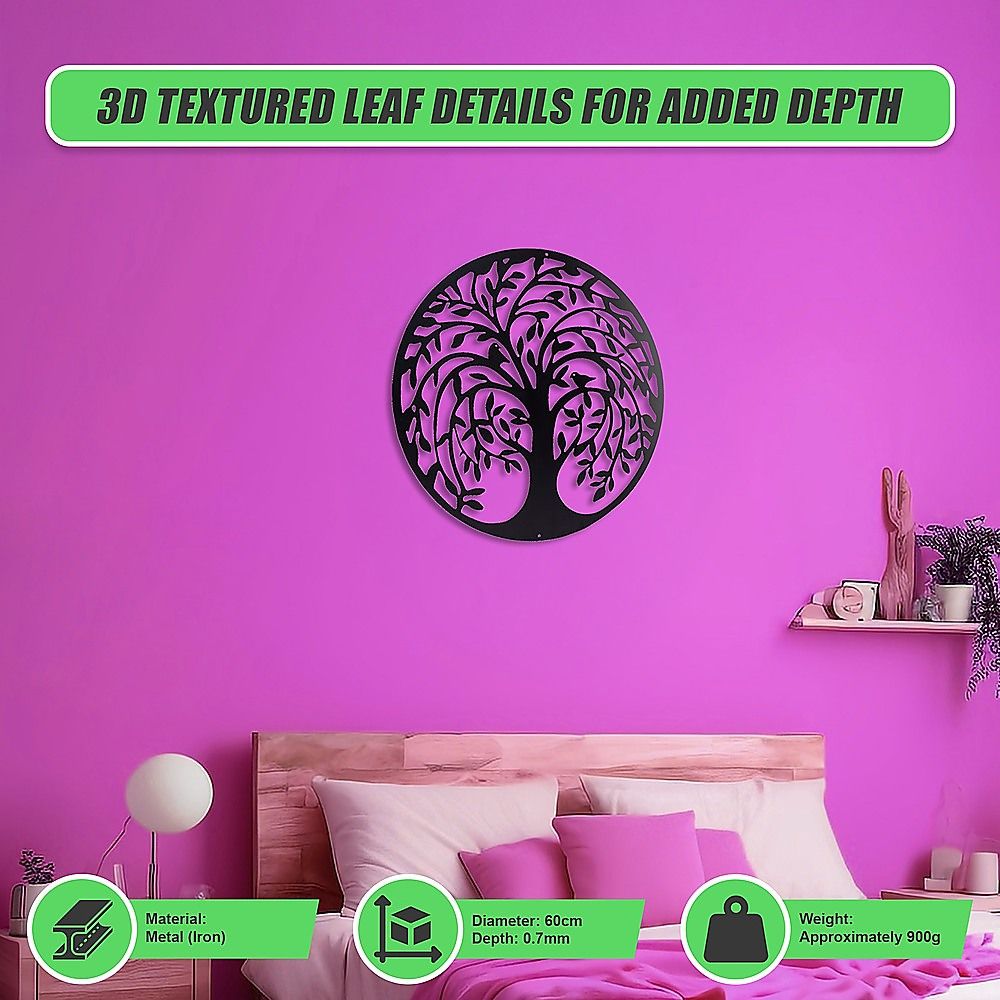 60cm Tree Of Life And Birds Round Metal Wall Garden Art Sculpture For Outdoor Decor