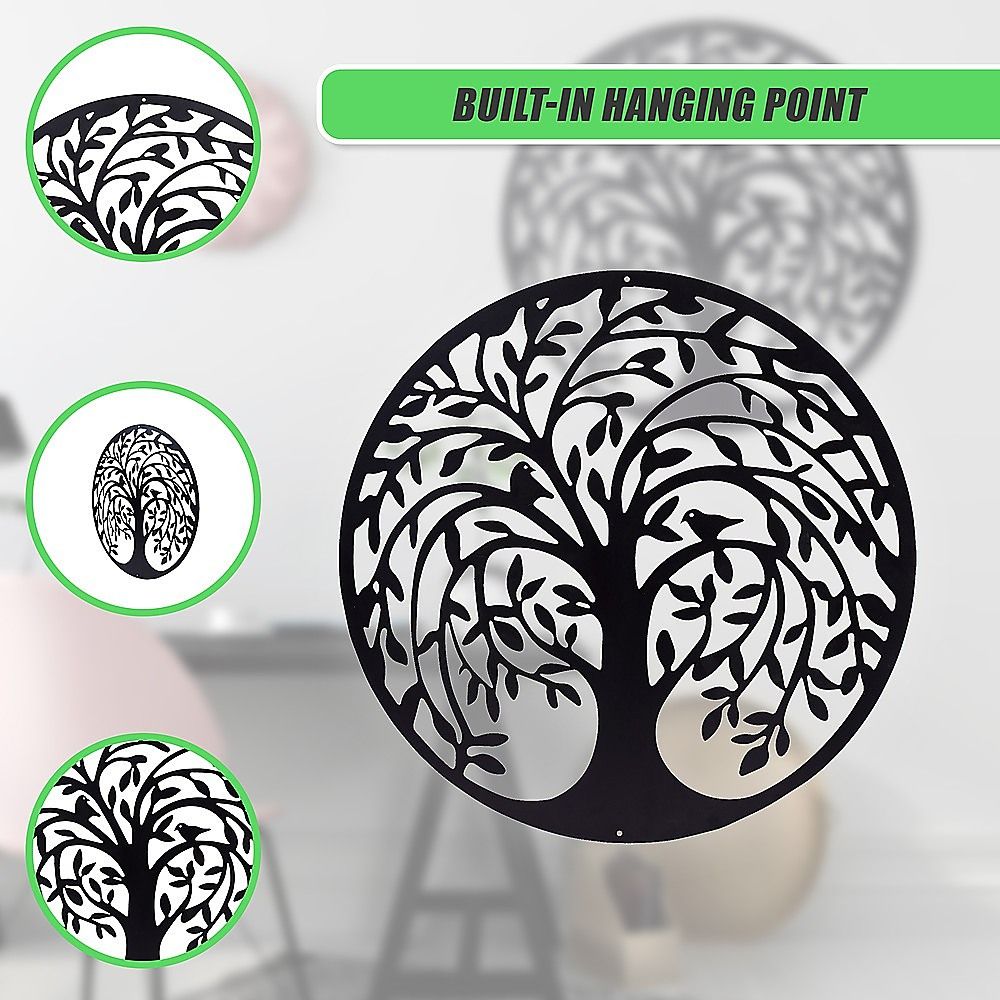 60cm Tree Of Life And Birds Round Metal Wall Garden Art Sculpture For Outdoor Decor